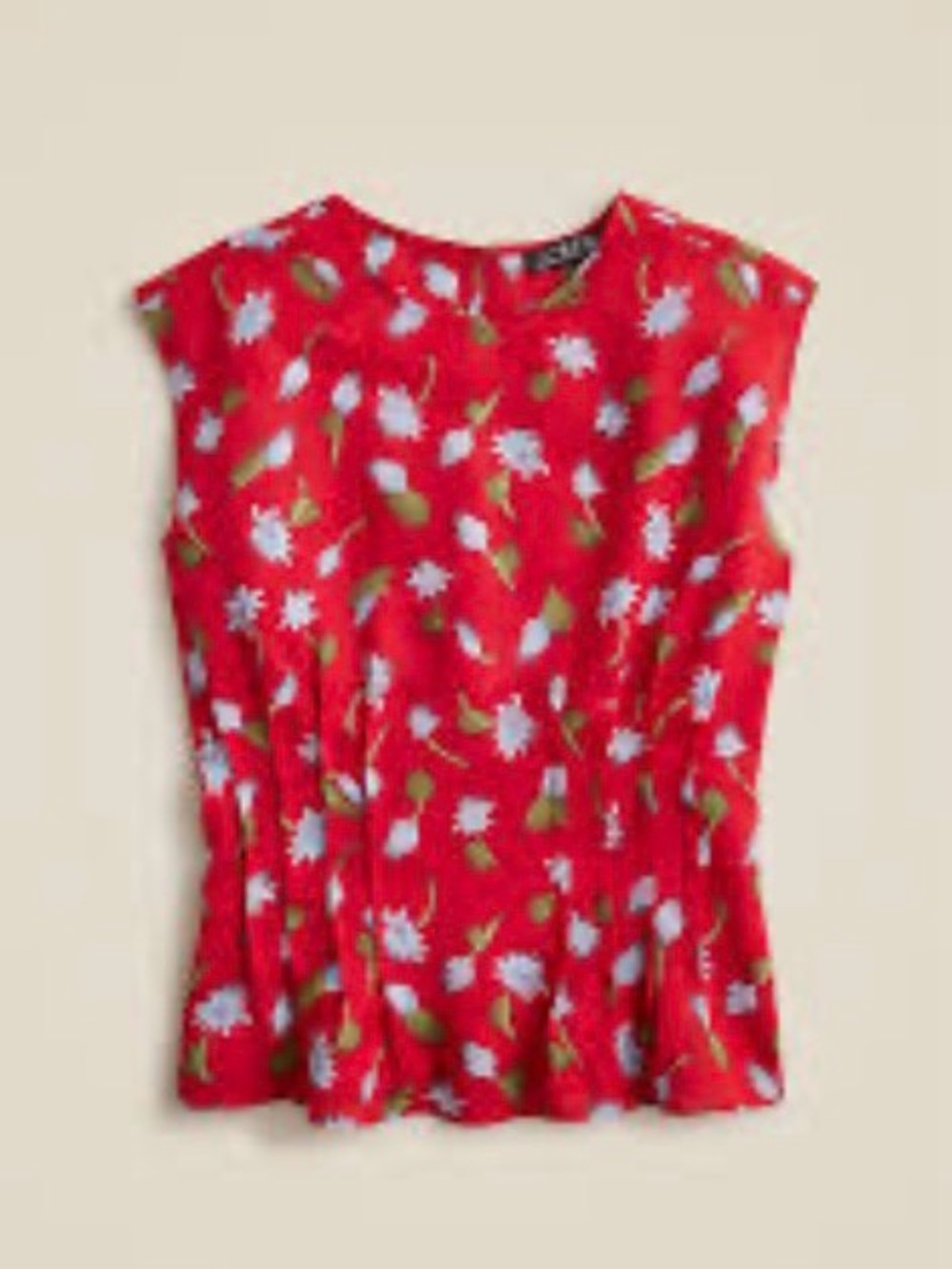J. Crew Red Floral Sleeveless Peplum Blouse
